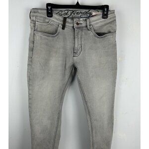 ED HARDY SKULLER Gray Wash Denim Straight Super Slim Jeans 34 Zip Fly